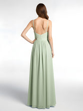 Robe Longue en Mousseline à Taille Empire à Col en V Profond Sauge Poudrée