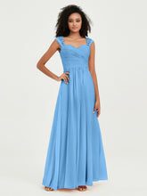 Col En Cœur Mousseline Robes Avec Dentelle Mancherons Bleu