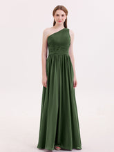 Une Epaule Mousseline Longue Robes Demoiselle d'honneur Olive Verte
