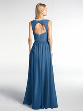 Robe Maxi Dentelle Top à Col en V avec Jupe en Mousseline Bleu Encre