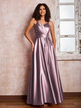 Maxi Robe en Satin à Bretelles Spaghetti avec Poches Vintage Mauve