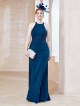 Robe Fourreau en Dentelle Longueur au Sol Licou Bleu Encre Grande Taille