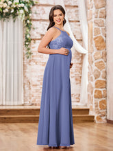 Maxi Robe de Maternité avec Haut en Dentelle et Jupe en Mousseline Pervenche