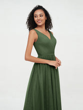 Robes Princesse de Pleine Longueur en Tulle avec Décolleté en V Olive Verte