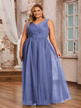 Robes Princesse de Pleine Longueur en Tulle avec Décolleté en V Pervenche