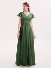 Mancheron Mousseline Longue Robe Demoiselle d'honneur Olive Verte