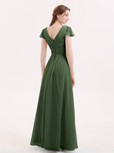 Mancheron Mousseline Longue Robe Demoiselle d'honneur Olive Verte