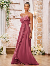 Robe en Mousseline à Bretelles Spaghetti avec Devant Court et Dos Long Cannelle Rose