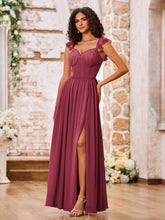 Robe Bohème en Mousseline à Volants avec Col en Cœur Cannelle Rose