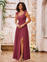 Robe Bohème en Mousseline à Volants avec Col en Cœur Cannelle Rose