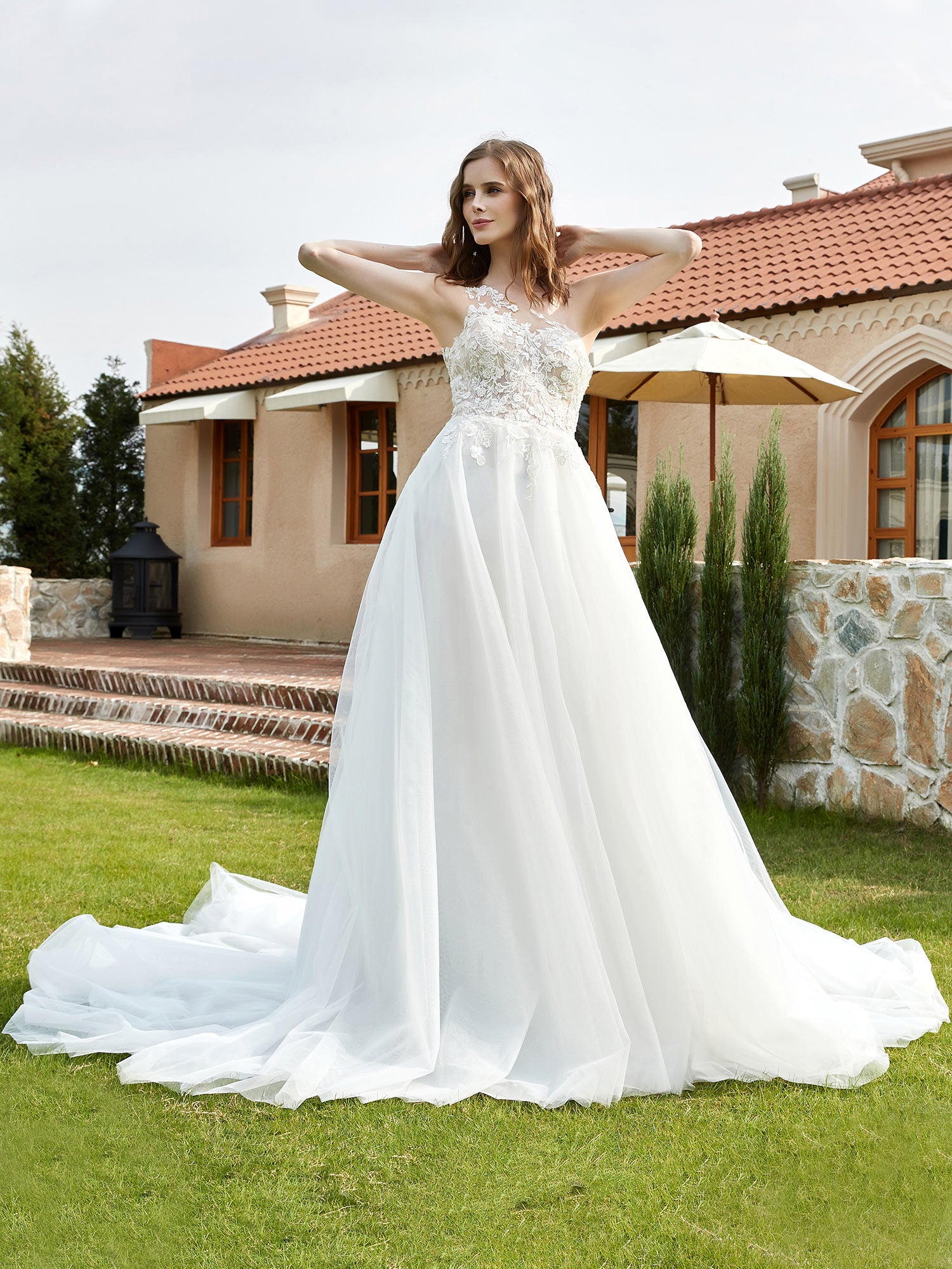 Robe Une épaule En Dentelle Gris Ivoire - Taille S/M, Neuf Sans étiquettes