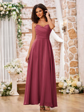 Robe en Mousseline à Bretelles Spaghetti et Col en Cœur Cannelle Rose