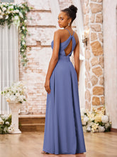 Maxi Robe Plissée en Mousseline à Bretelles Spaghetti Croisées Pervenche