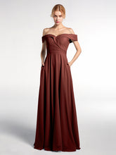 Robe à Hors de l'Épaule Jupe Ronde avec Poches terracotta