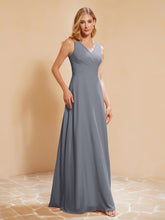 Robe de Demoiselle d'Honneur Empire Sans Manches avec Nœud Papillon Gris Acier