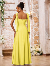 Robe en Mousseline à Col Carré et Bretelles à Doubles Nœuds avec Fente Citron