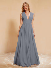 Maxi Robe Sans Manches avec Décolleté en V Plongeant Gris Acier