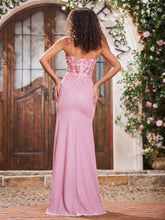 Maxi Robe Fourreau Appliquée en Jersey avec Corsage Corset à Col en V Rose Poudré