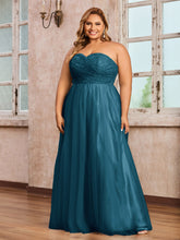 Dentelle et Tulle Longue Robe avec Col en Cœur Bleu Encre