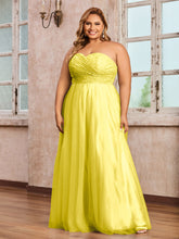 Dentelle et Tulle Longue Robe avec Col en Cœur Citron