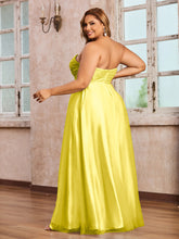 Dentelle et Tulle Longue Robe avec Col en Cœur Citron