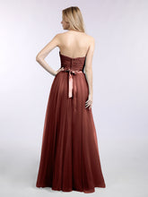 Dentelle et Tulle Longue Robe avec Col en Cœur terracotta