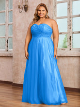 Dentelle et Tulle Longue Robe avec Col en Cœur Bleu Océan