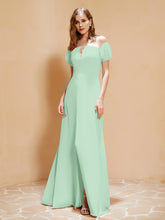 Robe Longue à Demi-Manches avec Fente Vert Menthe