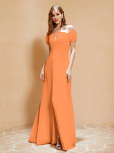 Robe Longue à Demi-Manches avec Fente Orange
