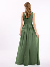 Mousseline Col en V Robe avec Jupe Cascade Olive Verte