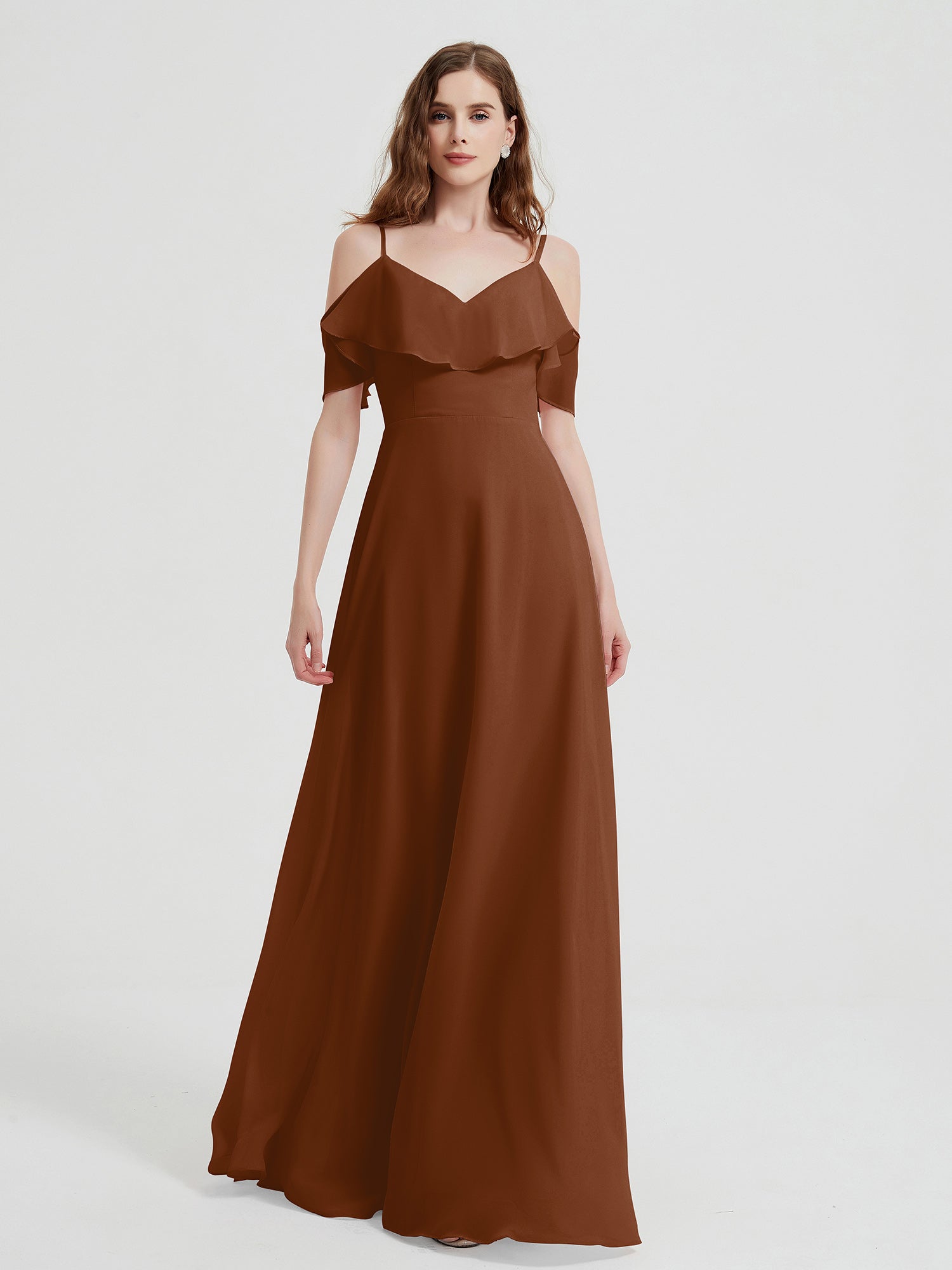 Simple Spaghetti Bretelle Mousseline Robes Avec Fente Chocolat Grande Taille