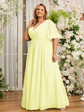 A-ligne Col en V Robes Maxi en Tulle avec Dos en V Profond Jonquille Grande Taille