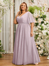 A-ligne Col en V Robes Maxi en Tulle avec Dos en V Profond Dusk Grande Taille