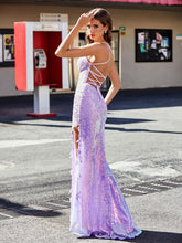 Robe de Soirée Fourreau/Colonne à Col en V en Paillettes Lilas