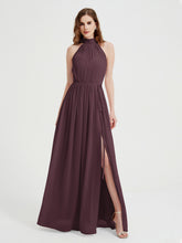 Col Haut Mousseline Robes Avec Fente Et Ceinture Nœud Cabernet