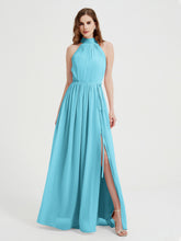 Col Haut Mousseline Robes Avec Fente Et Ceinture Nœud Piscine