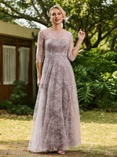 Robe Plissée à A-ligne en Dentelle avec Demi-Manches Crépuscule