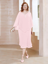 Robe Fourreau en Mousseline à Col en V Longueur de Mollet Rose Pâle