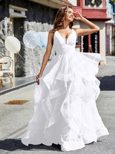 Robe de Soirée Princesse en Tulle à Col en V Longueur au Sol Blanc