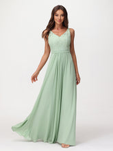 Robe Longue Jupe en Mousseline avec Corsage en Dentelle Sauge Poudrée