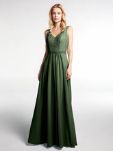 Robe Longue Jupe en Mousseline avec Corsage en Dentelle Olive Verte