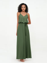 Bretelles Spaghetti Décolleté en V Robes en Mousseline Olive Verte Grande Taille