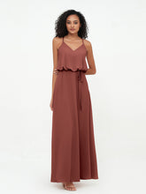 Bretelles Spaghetti Décolleté en V Robes en Mousseline terracotta Grande Taille