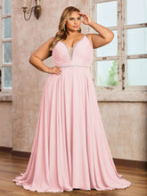 Bretelle Spaghetti Dentelle et Mousseline Robe Rose Pâle Grande Taille