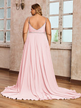 Bretelle Spaghetti Dentelle et Mousseline Robe Rose Pâle Grande Taille