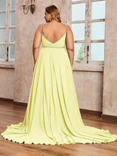 Bretelle Spaghetti Dentelle et Mousseline Robe Jonquille Grande Taille