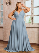 Bretelle Spaghetti Dentelle et Mousseline Robe Bleu Poudré Grande Taille