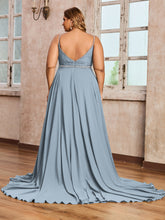 Bretelle Spaghetti Dentelle et Mousseline Robe Bleu Poudré Grande Taille