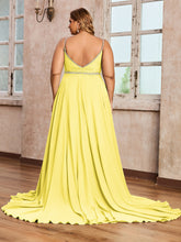 Bretelle Spaghetti Dentelle et Mousseline Robe Citron Grande Taille