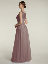 Illusion Col En V Tulle Robes Longues Dusk